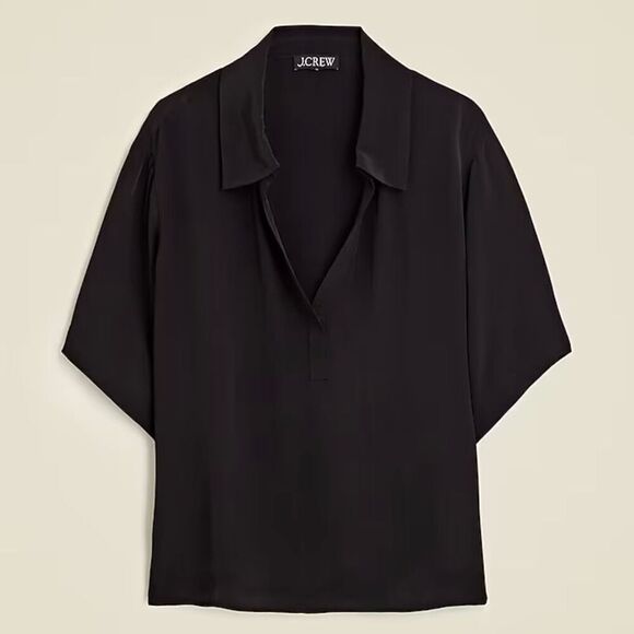 J.Crew Bungalow popover top in crepe de chine in Black Size XS NWT - Picture 1 of 3